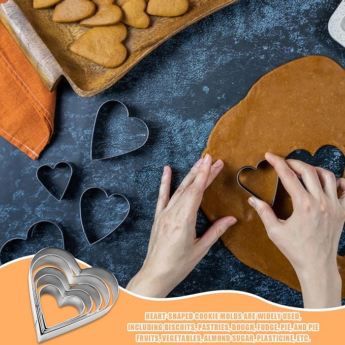 Stainless Steel Cookie Cutter Set, 5 PCS Heart Sandwiches Cutters Biscuit Molds,Geometric Frame Cookie Cutters Pastry Molds Perfect for Holiday Baking (Heart)