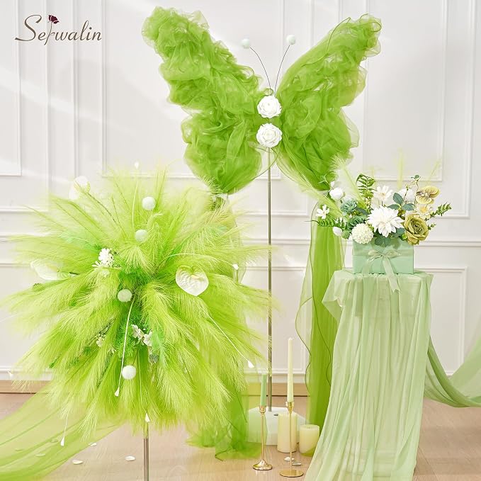 Serwalin 60PCS Pampas Grass Home Decor, 17.7Inch Light Green Faux Pampas Grass Bulk Boho Decor for Vase Filler for Home Wedding Table Centerpiece Christmas Decor