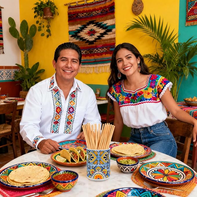 FYSUIMU Mexican Utensil Holder for Counter Cinco De Mayo Talavera Pottery Kitchen Decor Vintage Utensil Crock Ceramic Mexico Decor for Home Kitchen Countertop Storage Container Vase Spatula Holder