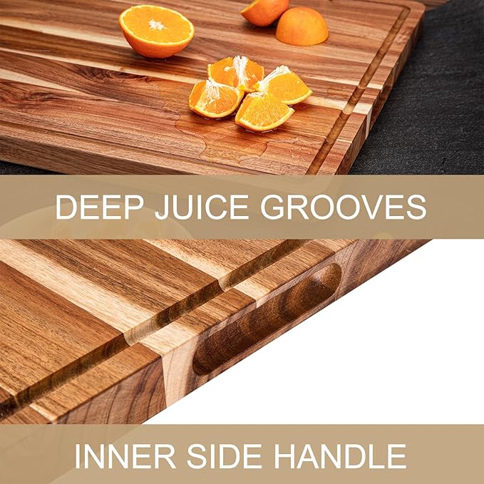 Extra Large Wood Cutting Board for Kitchen, 24" x 18" Acacia Wood Large Butcher Block Cutting Board with Juice Groove, Thick Wooden Chooping Board Carving Board for Meat Turkey Vegetables