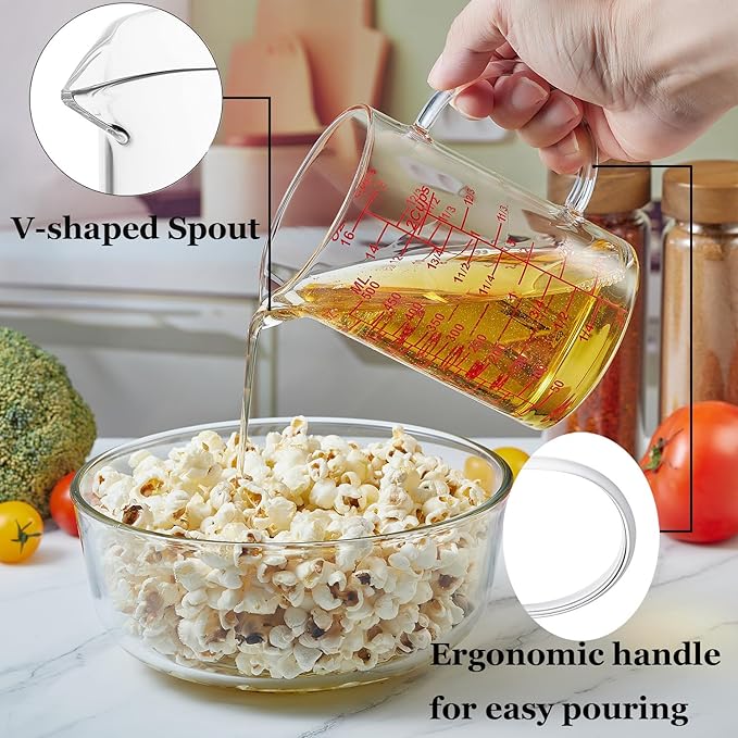 Ackers Mirror Scale Glass Measuring Cup-[Insulated handle | V-Shaped Spout]-Made of High Borosilicate Glass Measuring Cup for Kitchen or Restaurant, Easy to Read, 500 ML (16 Oz, 2 Cup)
