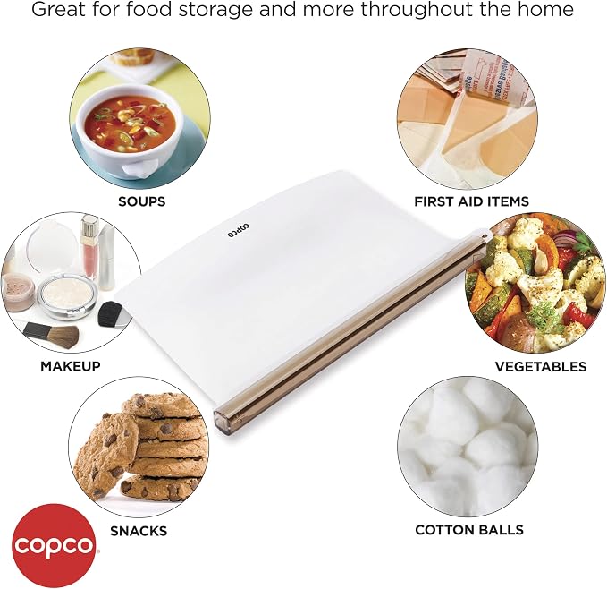 Copco Small Reusable Silicone Food Storage Bag - Sliding Lock Seal, Freezer Microwave Dishwasher Safe, Clear Leakproof Bag for Meal Prep, Lunch, Leftovers, Kitchen Organization