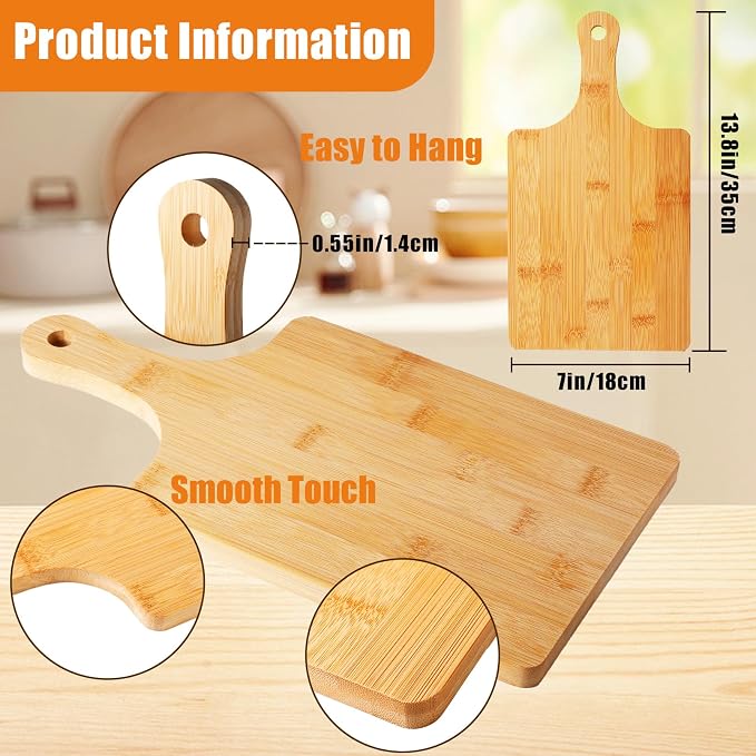 10 Pcs Wood Cutting Board with Handle,13.8x7 Inch Wood Kitchen Chopping Board,Bamboo Cutting Board Bulk,Serving Board for Cheese,Pizza,Bread,Charcuterie Boards for Wedding Housewarming Gift