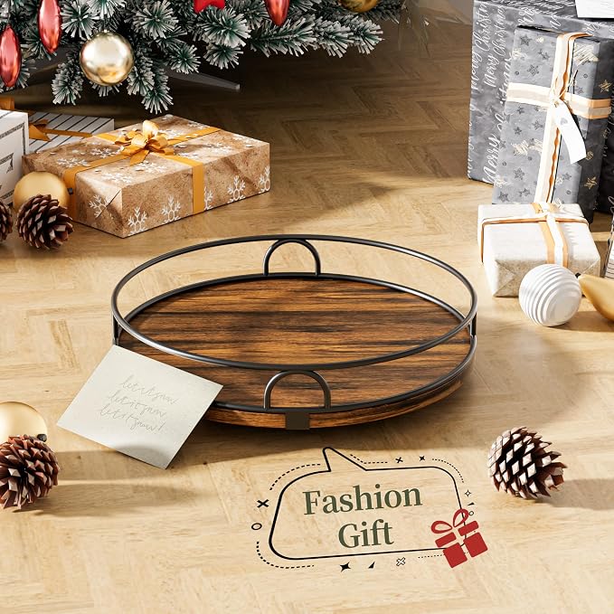 LAMU 12'' Lazy Susan Organizer for Table Top,Wooden Lazy Susan Turntable for Cabinet,Kitchen,Spice Organization,Bathroom Vanity,Rotating Pantry Storage for Table Decor