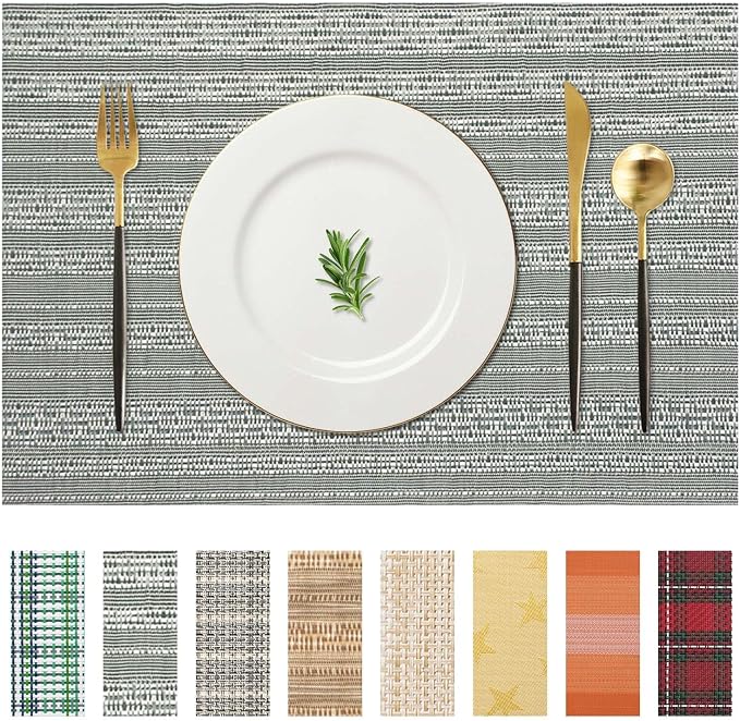 AHHFSMEI Placemats Set of 4 Washable Woven Vinyl Placemats for Dining Table Heat Resistant Non-Slip Stain Resistant Table Mats for Kitchen & Home Decor(Grey Shine,4)