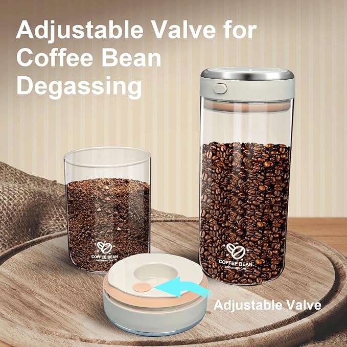 Coffee Canister with Premium Glass, Airtight Coffee Container with One-Way CO2 Valve and Freshness Tracker Clear Borosilicate Glass Coffee Canister Perfect for Coffee Bean Storage (1.8Qt)