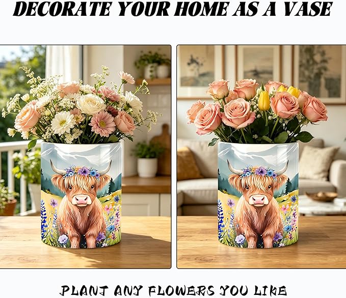 Highland Cow Utensil Holder, Cows Ceramic Kitchen Utensil Holder, Utensil Crock for Home Kitchen Countertop Storage Organizer Container, Large Holder for Spatulas, Spoons, Kitchen Counter Decor, 6"