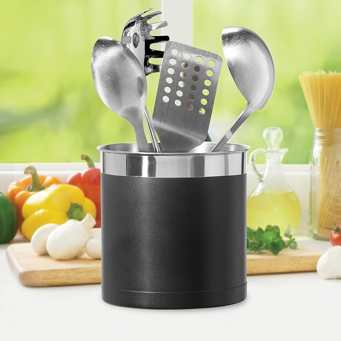 Oggi Steel Holder Utensil Crock, Jumbo, Black - 7'' (7211.3)