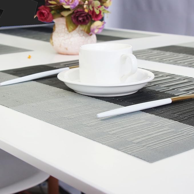 Place Mats Indoor Set of 6 Washable Outdoor VinylPlacemats Easy to Clean PVC Placemat (Black)