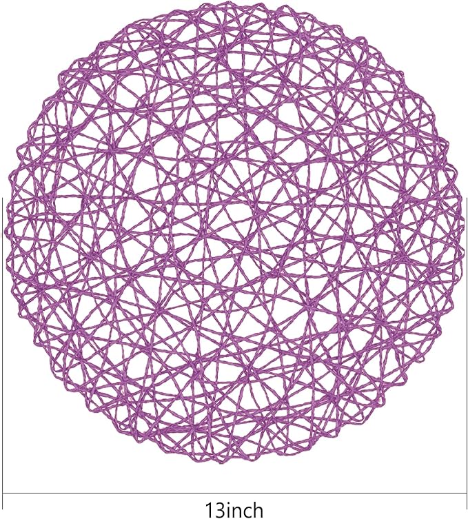 AHHFSMEI Paper Braided Round Placemats Set of 12 Natural Non-Slip Heat Resistant Table Mats for Dining Tables Woven Indoor Outdoor Place mats(Purple,12)