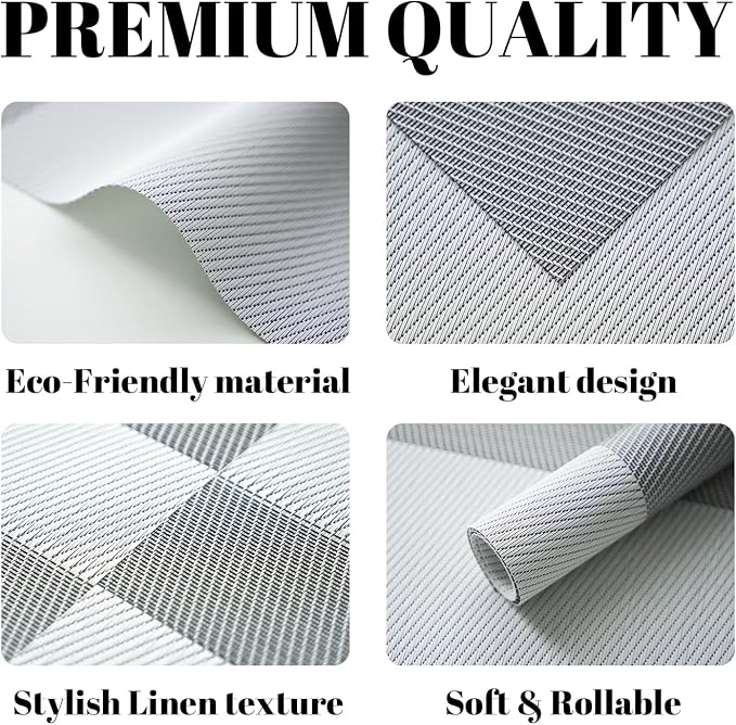 Placemats Set of 12 Vinyl/Plastic Woven Place Mats for Kitchen Table Indoor/Outdoor Washable Placemat Wipeable Dining Table Mats (Silver Cube,12)