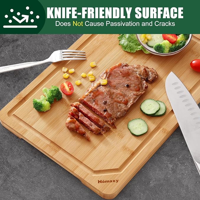 Homaxy Extra Large Organic Bamboo Cutting Boards for Kitchen, 17.5"x12" Wooden XL Cutting Board with Juice Groove and Handles, Charcuterie Butcher Block Wood Serving & Chopping Board - Pre Oiled