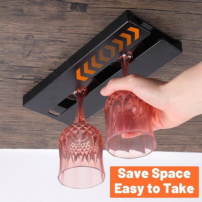5 Pack Wine Glass Holder Under Shelf, Wine Glass Rack Under Cabinet Stemware Rack Punch Free Plastic Glassware Drying Hanger for Bar Restaurant Kitchen(Black)