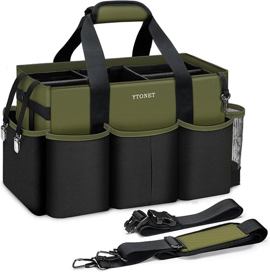 Ytonet Wearable Cleaning Caddy Organizer with Handle & Shoulder Straps, Large Cleaning Bag for Housekeepers, Kitchen Supplies Organizer with Dividers, Under Sink & Car Detailing Bag, Green