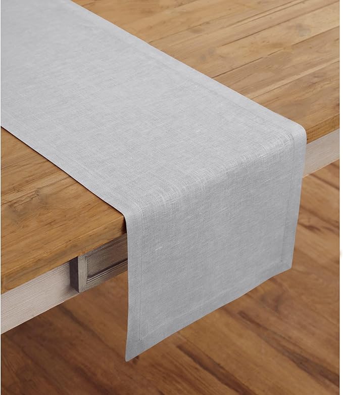 Solino Home Linen Soft Grey Table Runner 108 Inches Long - 100% Pure Linen 14 x 108 Inch Table Runner for Spring, Summer - Fete