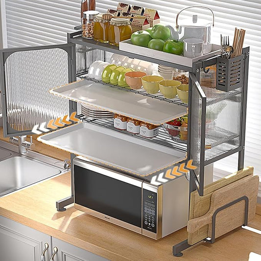 Over The Sink Dish Drying Rack with Cover, 3 Tier Dish Drainer Drying Rack Over The Counter Dish Rack Organized Space-Saving Dish Drying Rack, Keep Kitchen Sink Shlef for Dishes Bowls Cutlery (Black)