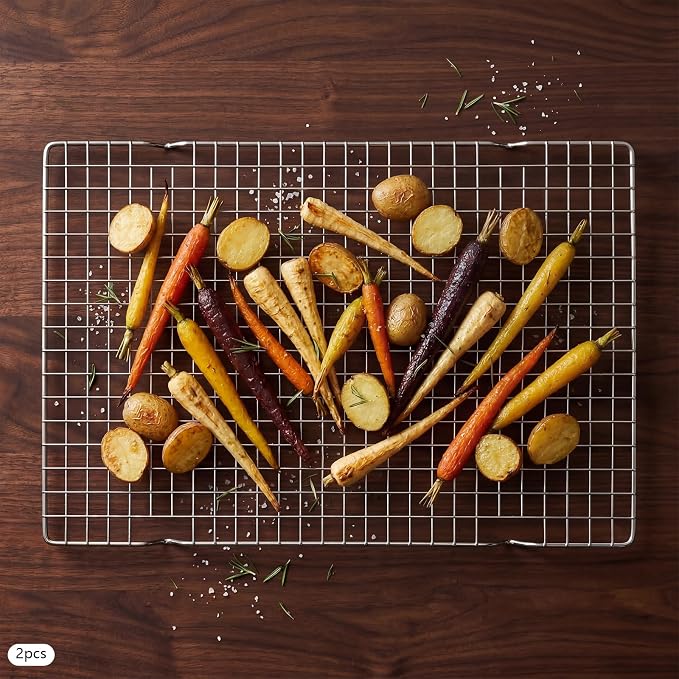 2 PCS Cooling Racks 10 * 15.94in Thick Wire Cookie Rack Baking Rack Silver | Stainless Steel Large Baking Rack Set Grid Wire Baking Rack Dishwasher Safe Bacon Bread Oven Wire Racks for Baking Grilling
