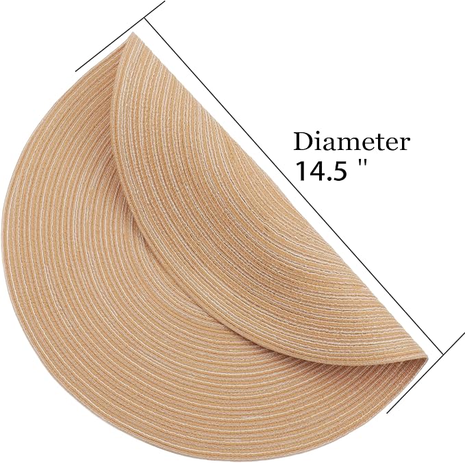 MIAOMIAO Round Placemats Set of 6 Woven Braided Place Mats(Black Gray) | 14.5 Inch Cotton Polyester Braided Dining Table Decor Mats Protecting Your Table from Spills & Stains Heat Resistant