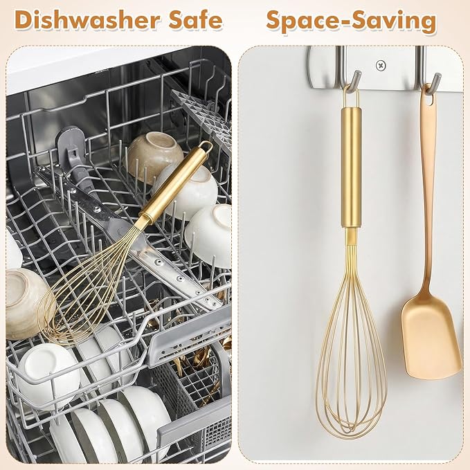 MAGICLULU Stainless Steel Whisk, 13 Inch Gold Wire Egg Beater, Thicken Wire Hand Mixer for Whisking Blending Baking Cooking, Kitchen Utensils Gadgets for Cream Batter Sauce