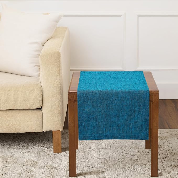 Solino Home Linen Table Runner 36 Inches - 100% Pure Linen Chambray Teal Table Runner 14 x 36 Inch Ideal for Dresser and Coffee Tables - Athena - Spring, Summer