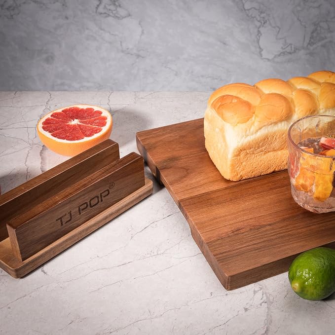 TJ POP Acacia Wood Cutting Board for Kitchen, Premium Wooden Chopping Board with Stand Organizer and Built-in Handle, 15.8 x 11.9 x 1 Inches Butcher Block Large Cheese Serving Board