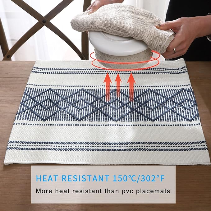 Elegant Thick placemats for Dining Table Decor Farmhouse Heat Resistant Table Place mats Set of 4 Quality Woven Cloth Placemats Washable Dinner mats (Navy Blue, 4)