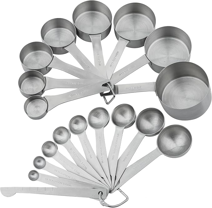 Measuring Cups and Spoons Set, 18/8 Stainless Steel Measuring Cups and Spoons for Kitchen & Baking, Heavy Duty Metric & US 8 Measuring cups, 9 Measuring Spoons Set