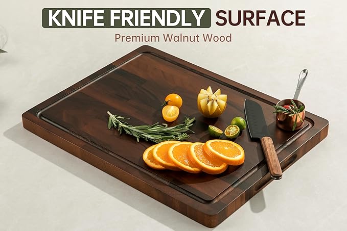 THETCHRY Walnut Cutting Boards For Kitchen, End Grain Wooden Cutting Board with Handle, Chopping Board Double Sided Charcuterie Boards For Meal Prep & Serving with Gift Box（Black Walnut）17”X13” X1”