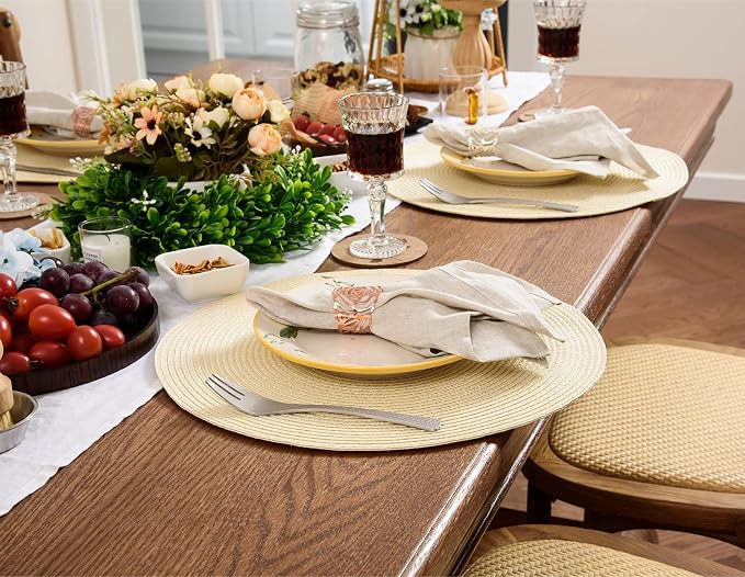 AHHFSMEI Round Placemats Set of 8 Heat Resistant Washable Non-Slip Woven Braided Table Mats for Dining Table Kitchen & Home Decor (Beige,8)
