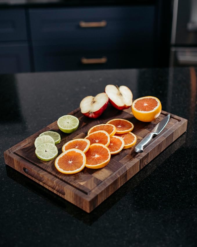Handmade Walnut Cutting Board – Wooden Chopping Board with Juice Groove and Handles – Durable, Knife-Friendly, and Made in the USA (Large)