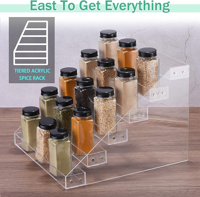 uxcell Acrylic Spice Rack Organizer for Cabinet, 6 Tier Clear Spice Rack Shelf Seasoning Can Organizer Spice Drawer Organizer for Countertop Cabinet Storage Pantry Kitchen Organization