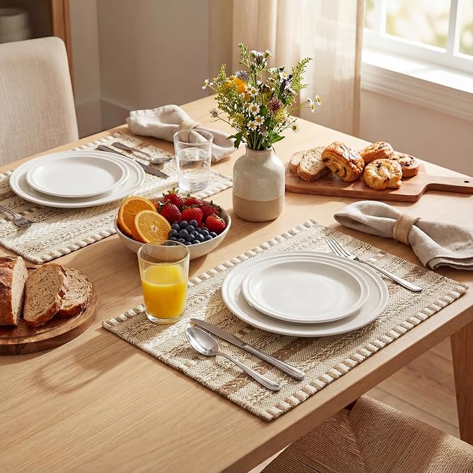 Artoid Mode Light Coffee Farmhouse Woven Braided Stripe Placemats Set of 6,12x18 Inch Seasonal Holiday Table Mats Party Kitchen Dining Decoration