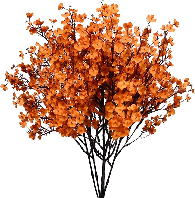 Mandy's Orange Artificial Baby’s Breath Flowers 6 Bundles Silk Gypsophila, 18.5 Inch European Style Modern Home Decor Centerpiece, Neutral Wedding Flower Arrangements