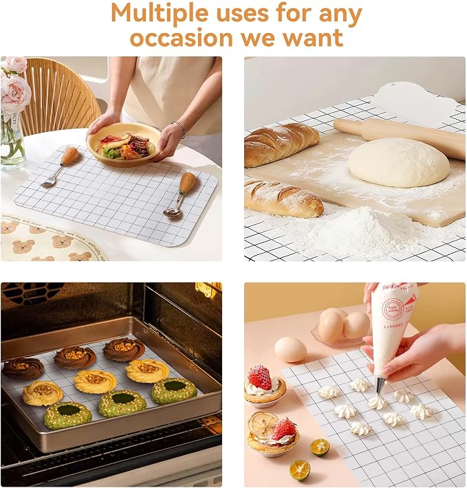 2 Sets Silicone Baking Mat Roll, Non-Stick & Heat Resistant Baking Mats - Reusable Dough Rolling Mat, Pastry Mat for Oven, Air Fryer, Freeze Dryer, Countertop Protector, Non-Slip Kitchen Baking Sheet