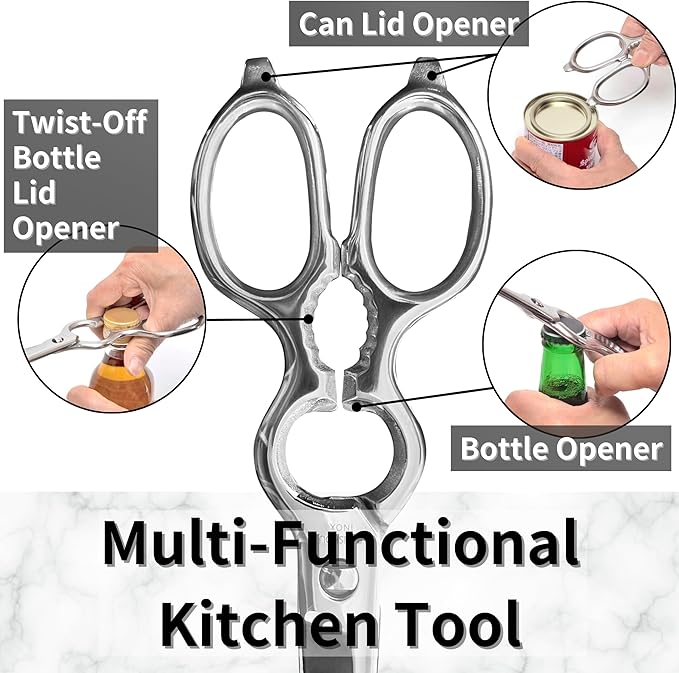 Japanese Kitchen Shears All Purpose 8" Heavy Duty Food Scissors Come Apart Blade, All Metal Japanese Stainless Steel, Made in Japan