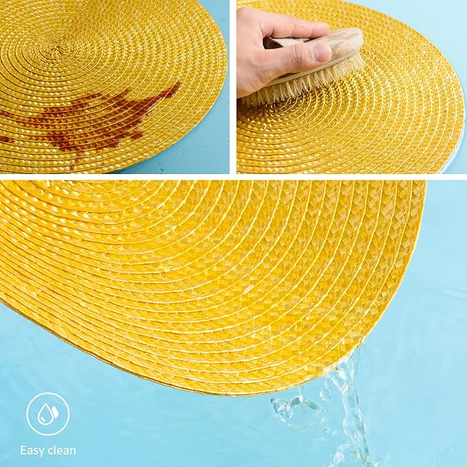 FunWheat Round Braided Placemats Set of 6 Place Mats for Dining Tables Woven Washable Non-Slip Table mats Small 13 inch(S Yellow, 6pcs)
