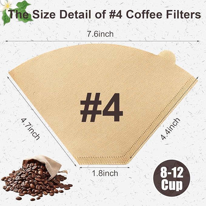 240Pcs Coffee Filters #4, Unbleached Natural Coffee Filters 8-12 Cup, Disposable Coffee Filters, Cone Paper Compatible with Ninja Coffee Maker, Pour Over and Drip Coffee Maker