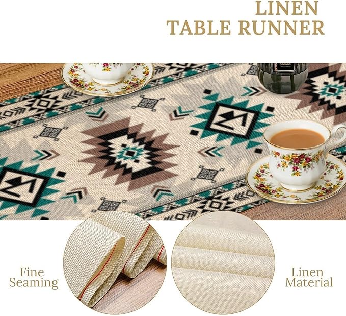 Aztec Table Runners,Southwestern Tribal Navajo Ethnic Native Abstract Geometric Print Table Cloth for Kitchen Dining Table Decoration for Home Party Decor 13x72 Inch