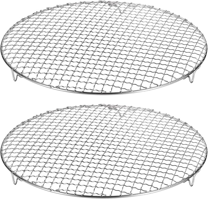 HARFINGTON 2pcs Round Cooking Rack 13-inch 201 Stainless Steel Cross Wire Barbecue Grill Net with 20mm Legs for Cooking Baking Steaming BBQ