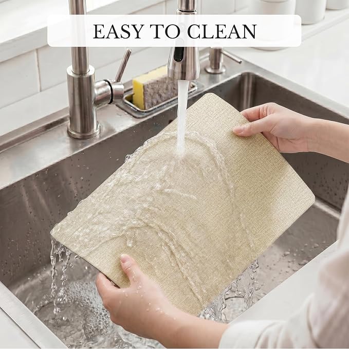 Romanstile Vinyl Placemats Set of 8, Reversible Faux Leather Heat Resistant Wipeable Table Mats, Waterproof Washable Non-Slip Table Placemats for Dining/Kitchen/Party/Outdoor (Grey Beige, 12" x 17")