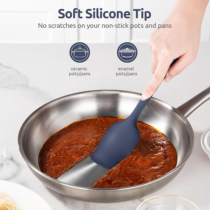 600ºF Heat Resistant Silicone Spoons: U-Taste Flexible Baking Spoon Spatula & Cooking Scoop Spoonula, Seamless Kitchen Utensils for Serving, Scraping, Scooping in Non-Stick Cookware (Midnight Blue)
