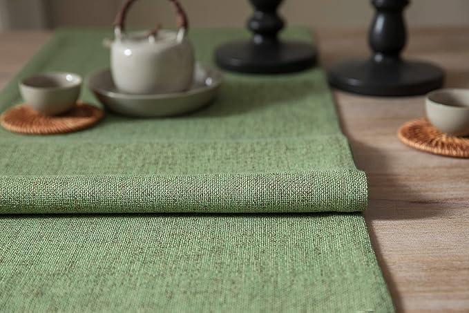 ZeeMart Burlap Style Farmhouse Table Runners 90 Inches Long, Green Rustic Woven Dining Table Runner for Everyday Use, 14x90 Inches, Grass Green