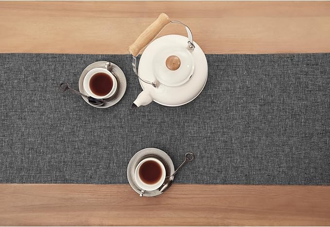 Solino Home Linen Small Table Runner 60 Inches - Athena, 100% Pure Linen Charcoal Grey Table Runner 14 x 60 Inch Ideal for Dresser and Coffee Tables
