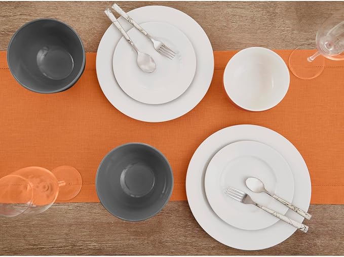 Solino Home Linen Pumpkin Table Runner 72 Inches Long - 100% Pure Linen Hemstitch Table Runner 14 x 72 Inch for Dresser, Dining - Classic Hemstitch