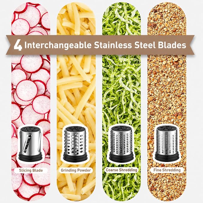 Stainless Steel Cheese Grater Attachment for KitchenAid Stand Mixer,4 Drum Blades for Slicing and Shredding Cheese & Vegetables,Dishwasher Safe Kitchen Prep Accessory for Salad Prep