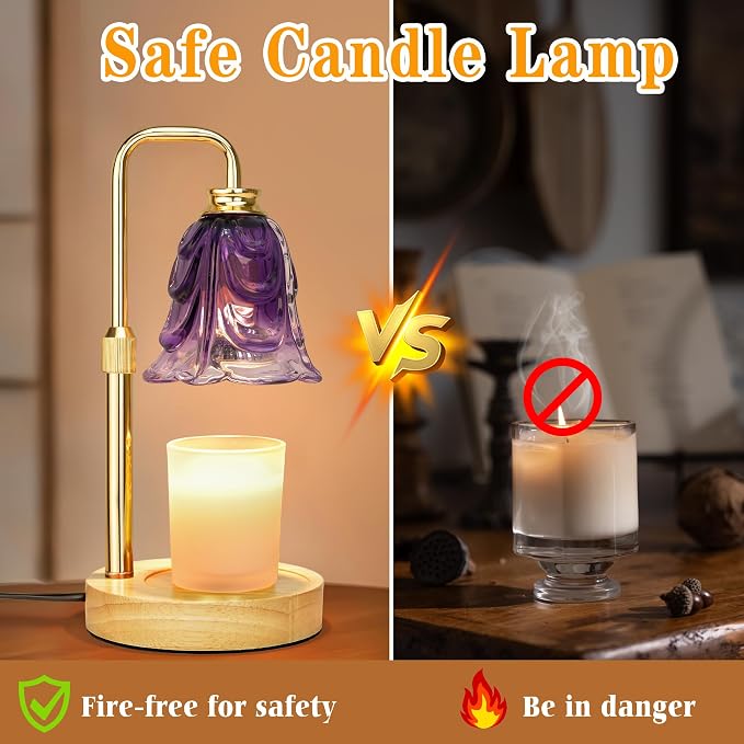 XJZJY Candle Warmer Lamp with Timer Dimmer, Adjustable Height Purple Candle Wax Warmer, Christmas Birthday Gift for Mom Women, House Warming Gifts for New Home Bedroom Decor,Gradient Purple