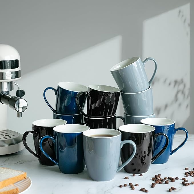 BTaT- Porcelain Coffee Mugs Set, 16 Ounces, 4 Pack, Black Ceramic Coffee Mugs with Handle, Restaurant Cups for Mocha, Tea, Cappuccino, Cocoa, Cereal, Mug Gift Set, Dishwasher Safe, Mothers Day Gift