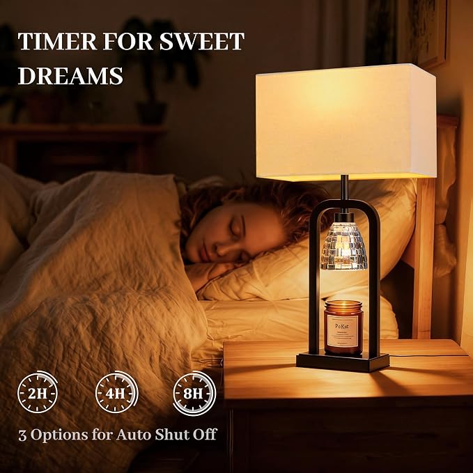 PoKat Electric Candle Warmer Lamps Gold, Lamp Candle Warmers with Timer Dimmer, Wax Light Warming Table Lamps Set of 2 for Jar Candles, Modern Bedside Lamp for Home Decor Living Room, Bulb Included