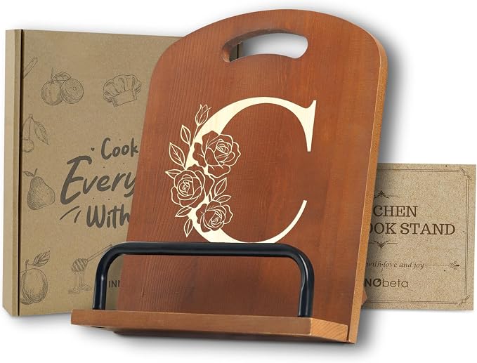 INNObeta Cookbook Stand for Kitchen Counter, Adjustable Tablet Recipe Book Holder, Perfect Gifts for Women, Mom, Grandma on Birthday, Unique Kitchen Decor, Initial C