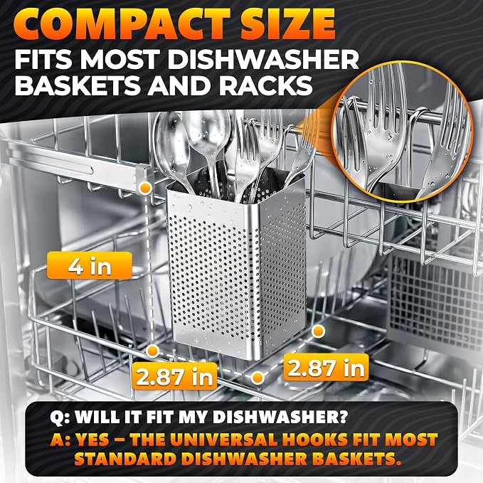 Dishwasher Chopstick Basket – 2.87" x 2.87" x 4" Stainless Steel Utensil Holder, Rust-Resistance Chopstick Holder for Dishwasher Basket – Hanging Caddy for Organizing Chopsticks, Straws and Teaspoons